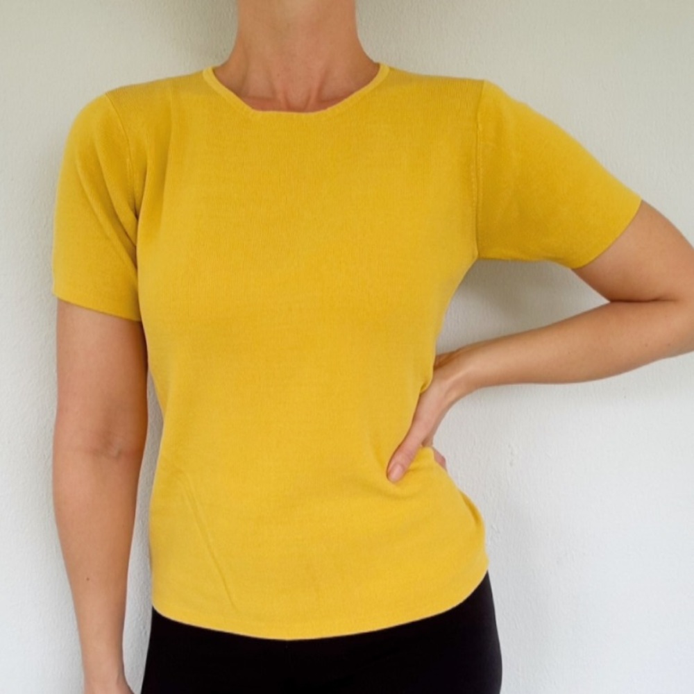Vintage Graff golden yellow short sleeve crewneck knit stretch top size small
